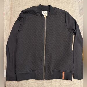 Ampersand Avenue Quilted Bomber Jacket Black Zip Front Size M EUC